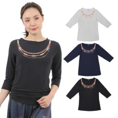 画像1: モダール レーヨン スリムフィット 7分袖 Tシャツ カヘレラニレイ柄 ネコポス送料無料 (1)