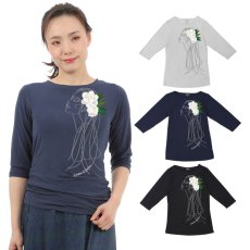 画像1: モダール レーヨン スリムフィット 7分袖 Tシャツ ウィスパーオブガーデニア柄 ネコポス送料無料 (1)