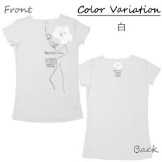 画像15: ALOALO 白ハイビスカスガール柄 プリント 半袖 Tシャツ｜モダール レーヨン フレンチスリーブ (15)