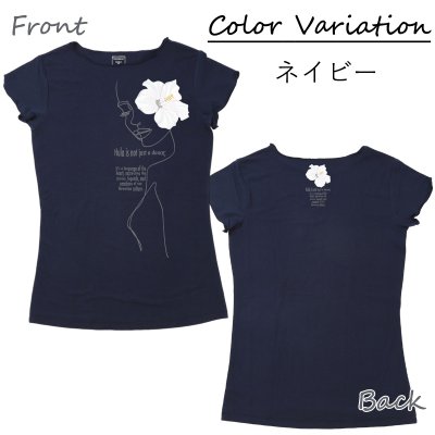 画像3: ALOALO 白ハイビスカスガール柄 プリント 半袖 Tシャツ|モダール レーヨン フレンチスリーブ