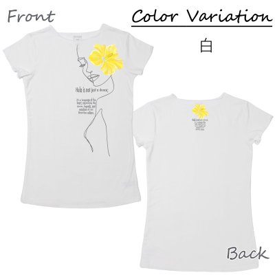 画像1: ALOALO 黄色ハイビスカスガール柄 プリント 半袖 Tシャツ|モダール レーヨン フレンチスリーブ