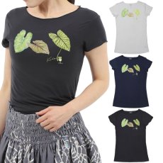 画像1: Kalo（カロ）グリーン柄 プリント 半袖 Tシャツ｜モダール レーヨン フレンチスリーブ スリムフィット ショートスリーブ (1)