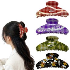 画像1: ハワイアン バンスクリップ レイ柄 ヘアクリップ ロングヘア対応 (1)